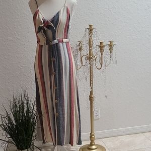 Elegant Striped Maxi Dress with Button Detail